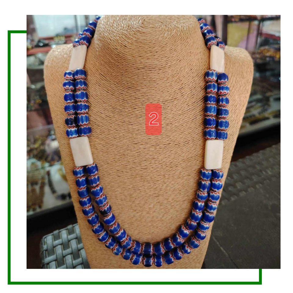 Two Layer Choker Size Chevron Trade Beads Necklace